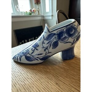 Vintage 1960's Porcelain Shoe with Floral Pattern Nantucket Home Hand Painted